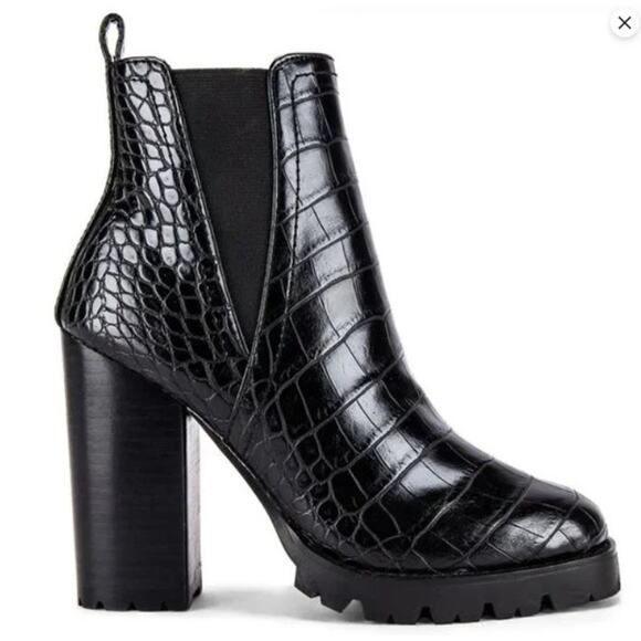 Steve Madden Ladon Black‎ Faux Leather Platform Chelsea Lug Sole Boot Size 5.5 - Picture 1 of 9